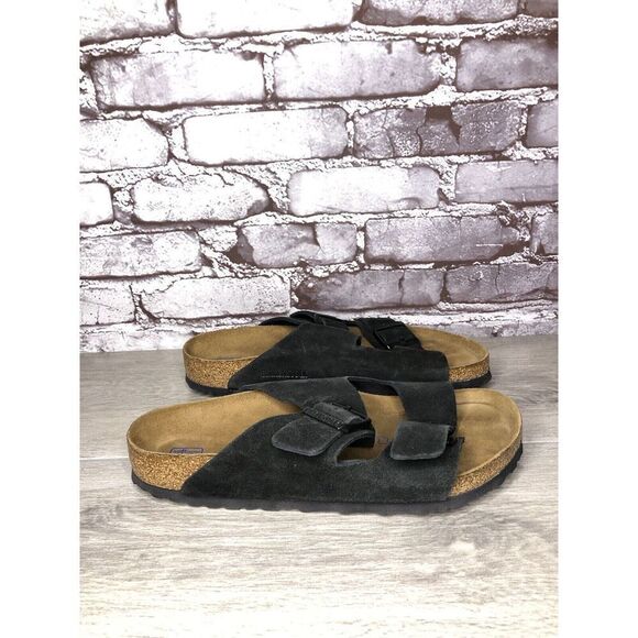 Birkenstock Arizona Black Suede Leather Strap Slides Sandals Women Sz 41EU/10M - Picture 1 of 16
